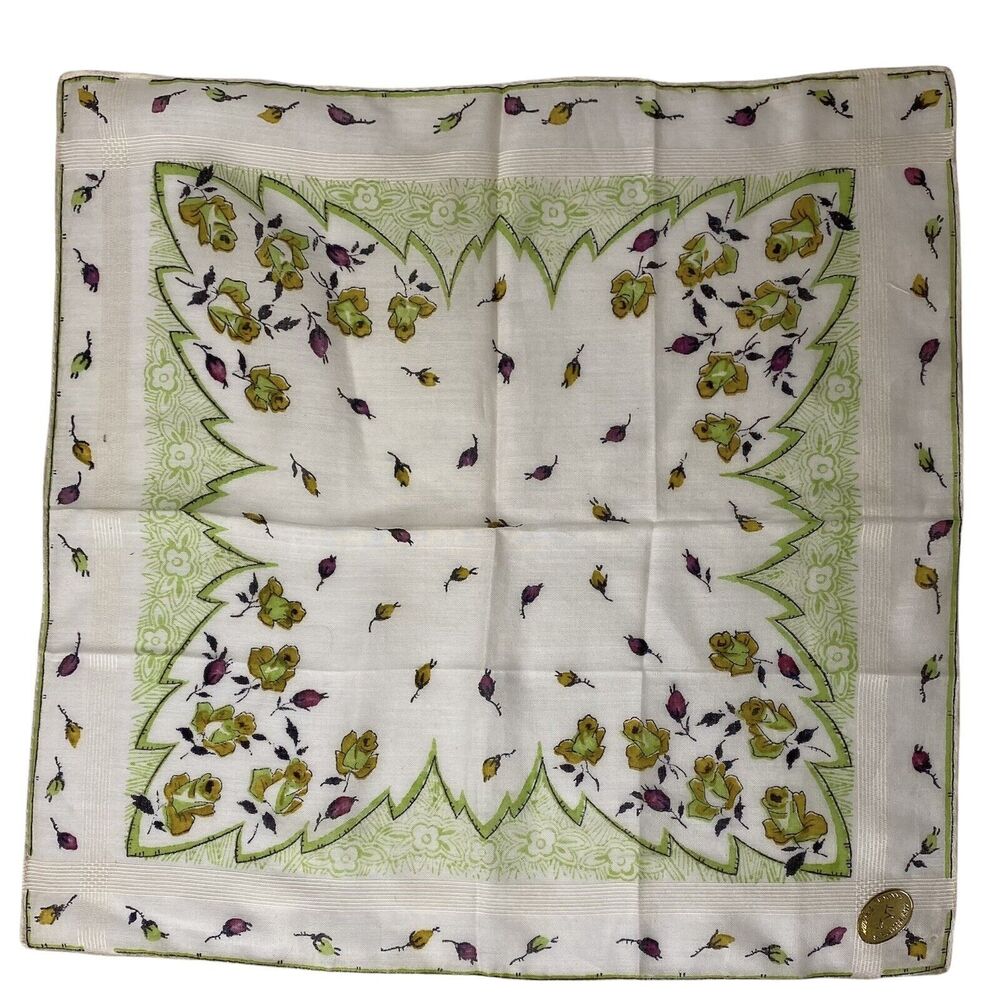 Vintage Floral Hankie Hand Woven Printed in Switzerland Hanky Handkerchief 11x11